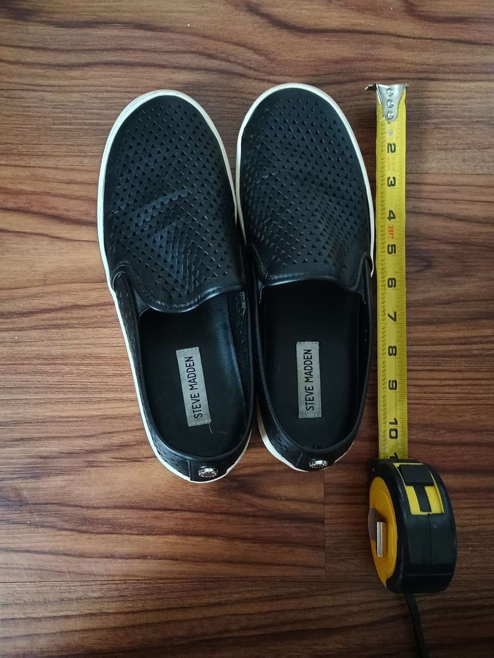 Steve Madden Black Perforated Slip-On Loafers with White Sole
